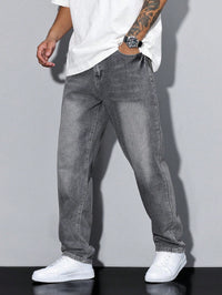 Men's Casual Straight Leg Jeans with Natural Waist and Functional Pockets - 1 - London-stylehouse.com