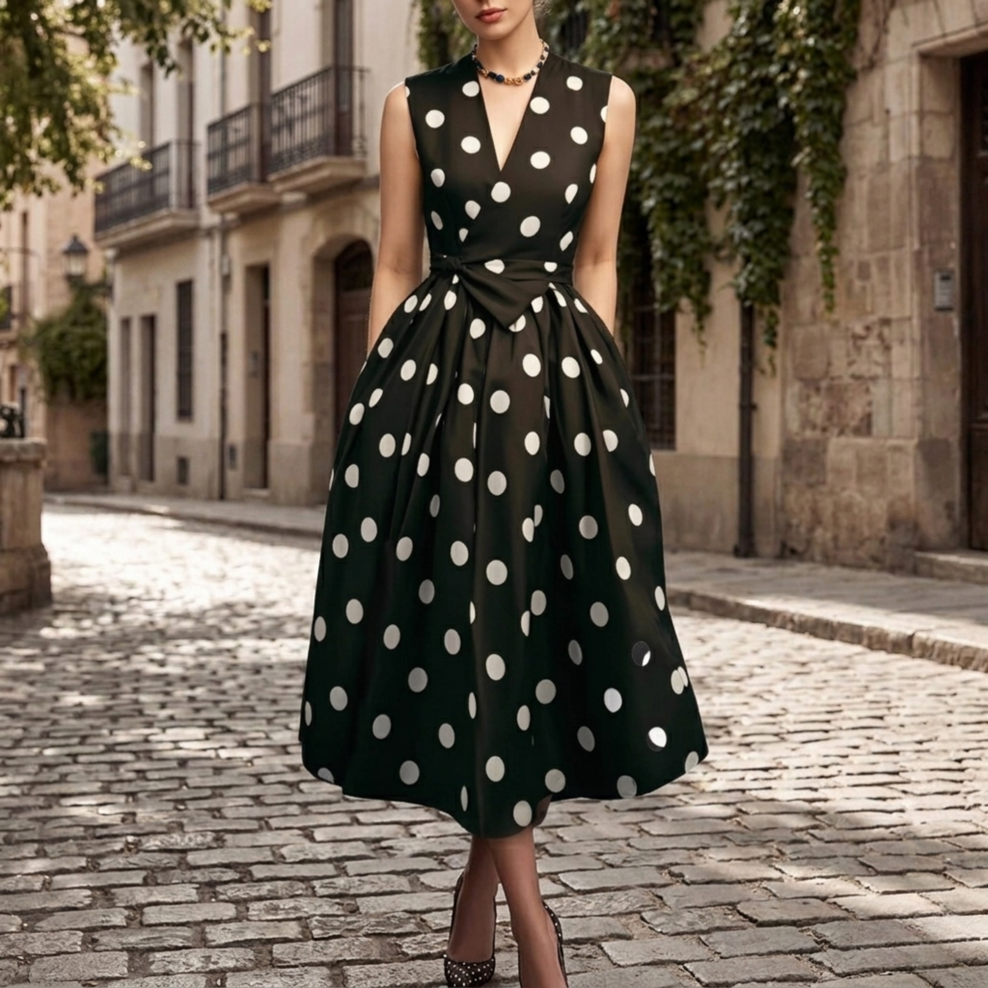 Isabella – Elegant Polka Dot Wrap Dress for Women –