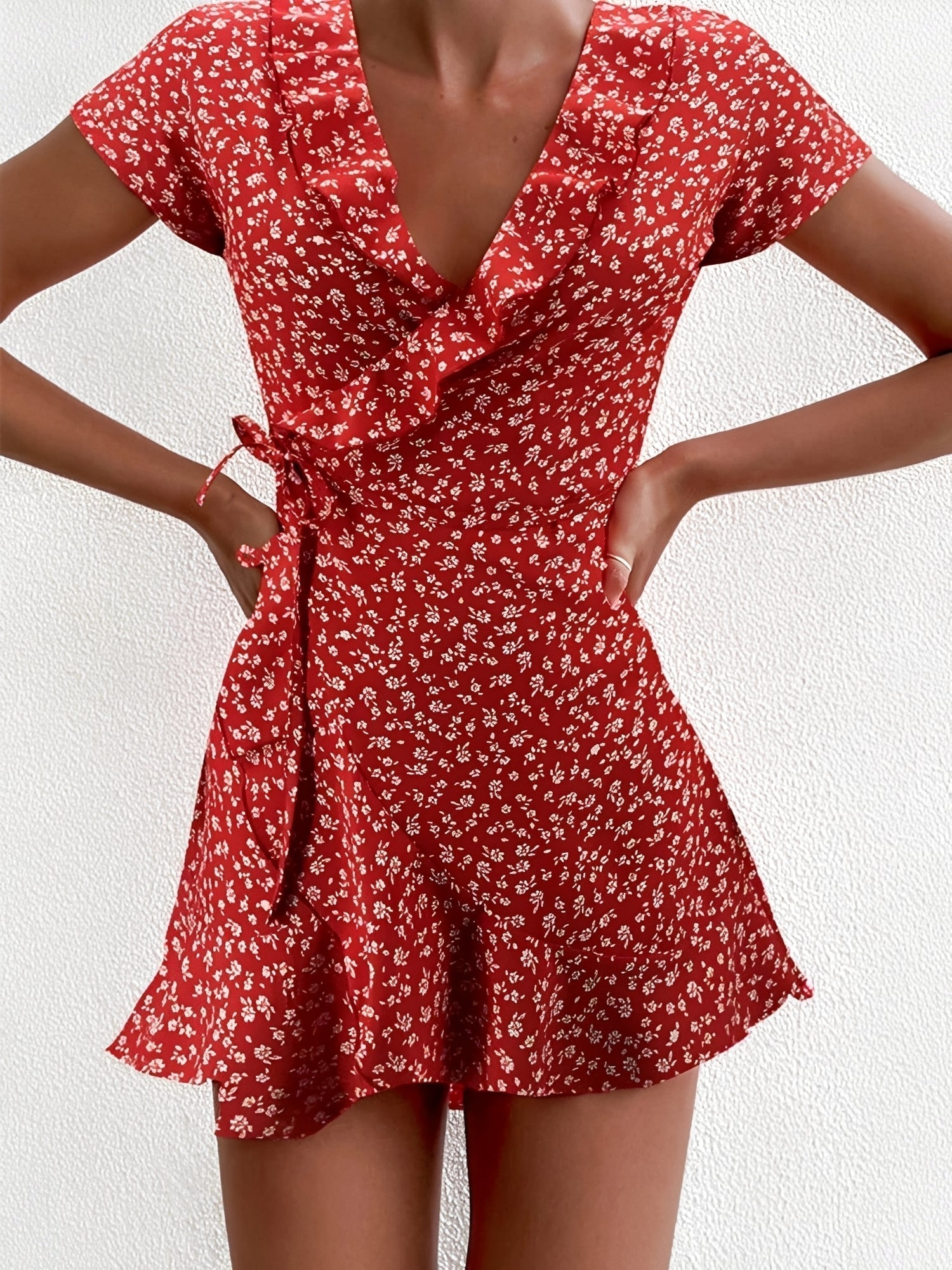 ronja mini dress – Wrap with a V-neck and ruffles – Events Color:Pic B Green Semi Formal Dresses