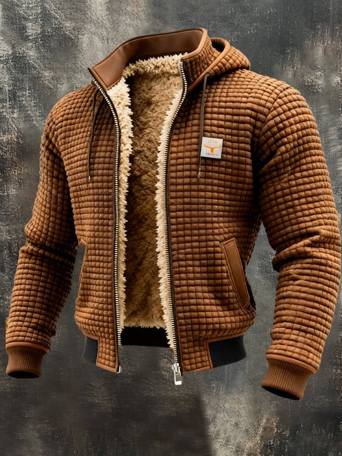 Liam sherpa-lined quilted zip hoodie in brown