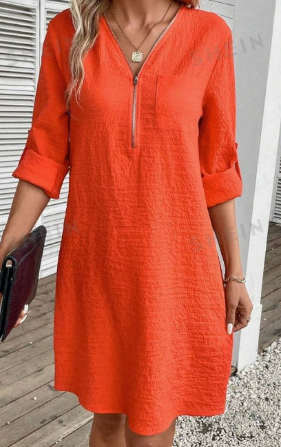 Lea – Zipper Half-Buttoned Dress - Image 2