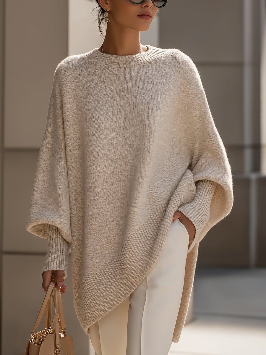 Isabella relaxed knit poncho-like sweater in beige