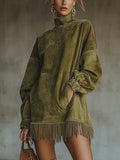 Freya – High-Neck Fringed Oversized Tunic Dress for Women
