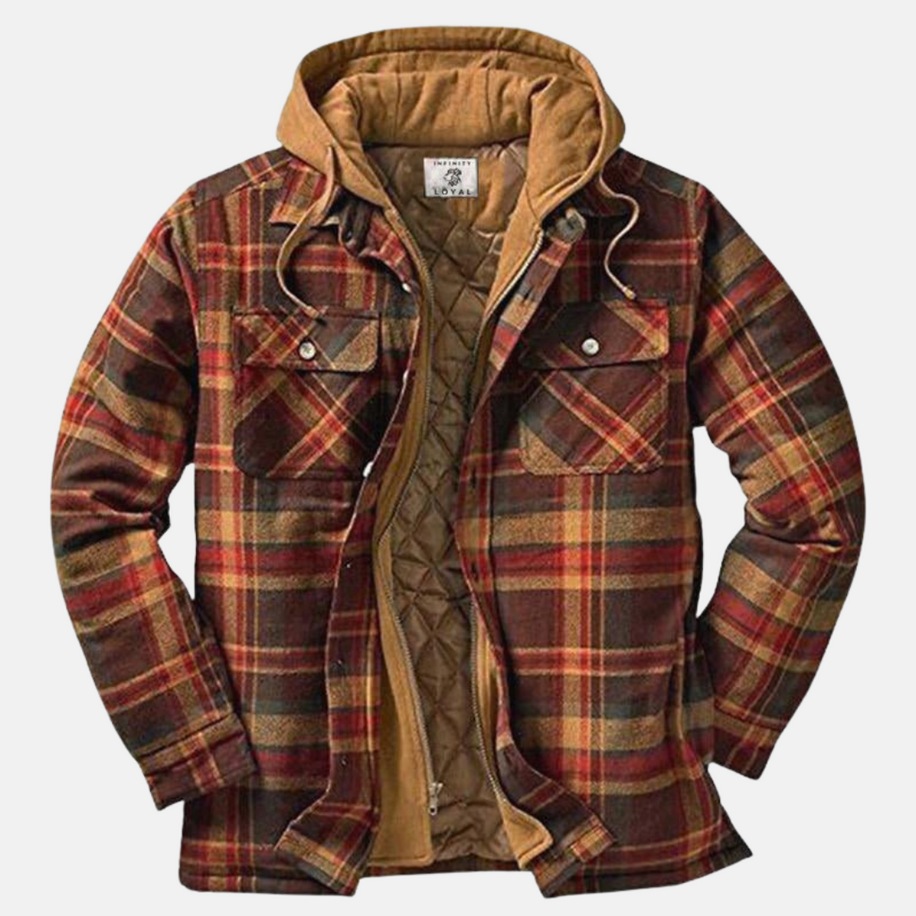 Men’s checked jacket with hood and button placket - J&B; - 1 - London-stylehouse.com