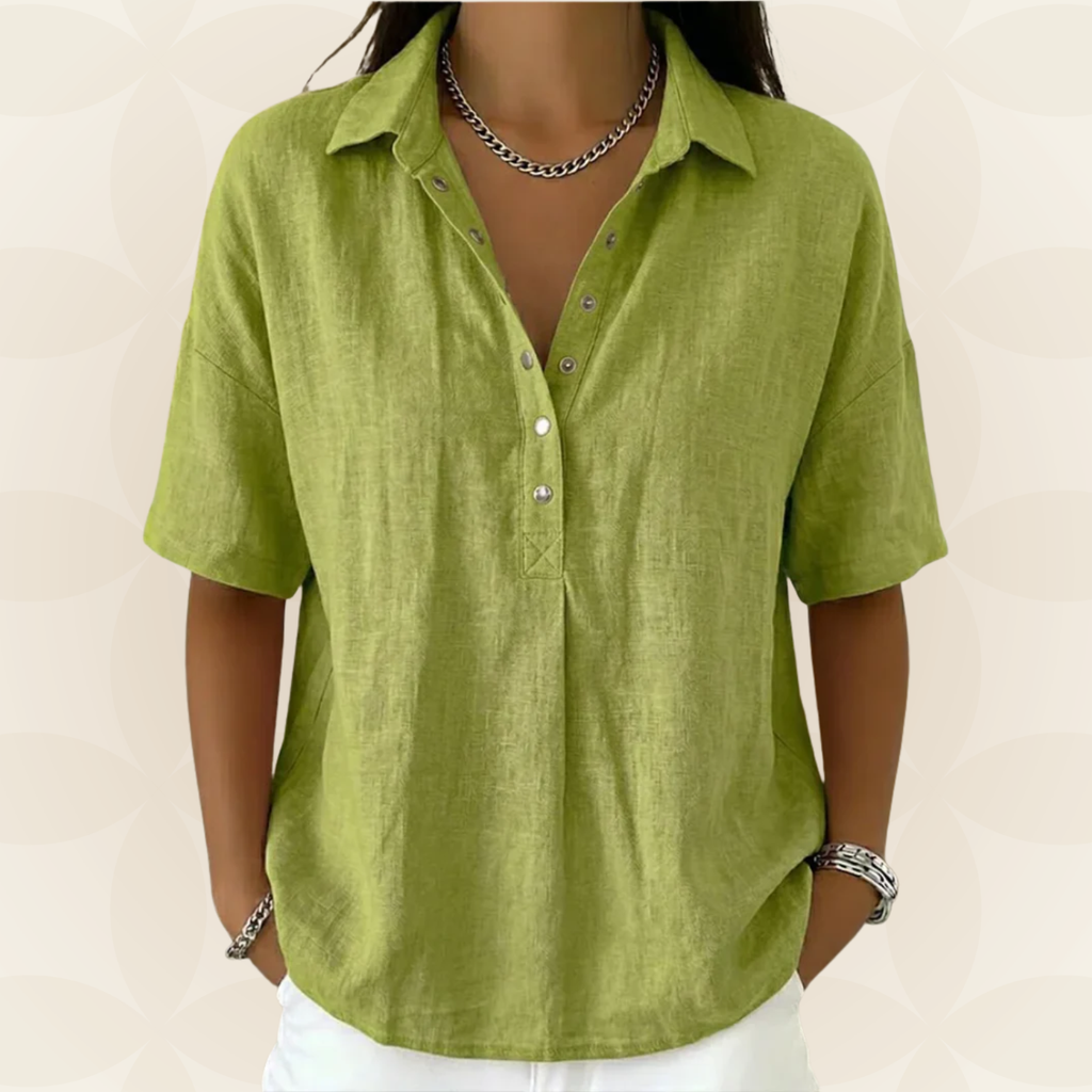 Britta – Casual Collar and Button Detail Blouse - Image 3