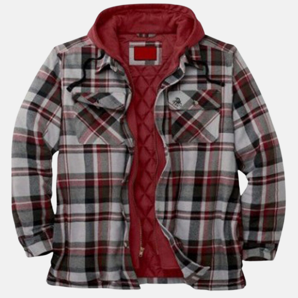 Men’s checked jacket with hood and button placket - J&B; - 2 - London-stylehouse.com