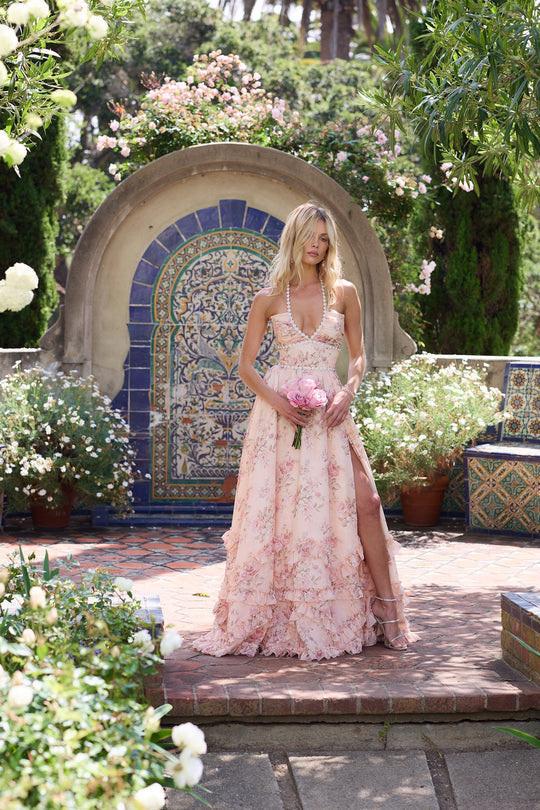 Vanessa – Women Floral Peach Tapestry Dress - Image 7