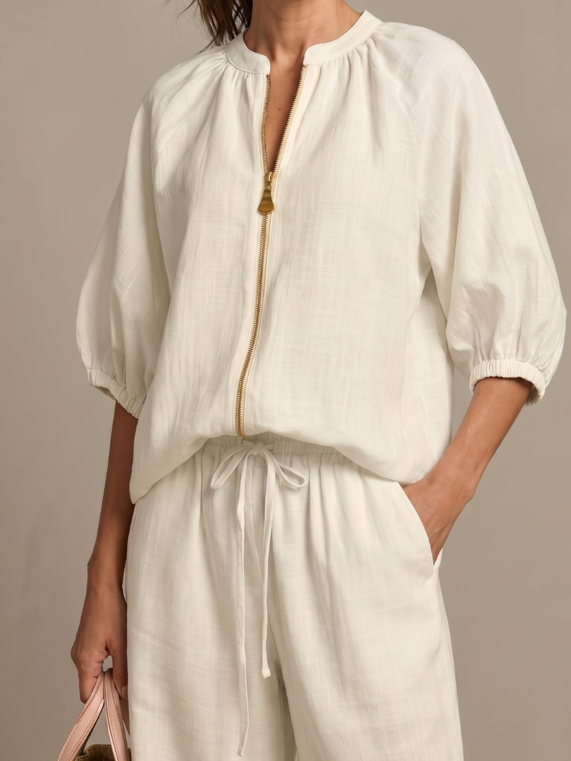 Two-piece set for women in a relaxed fit with puff sleeves and trousers - J&B; - 15 - London-stylehouse.com