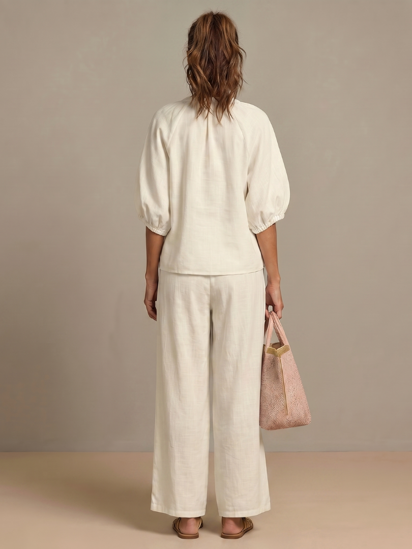 Two-piece set for women in a relaxed fit with puff sleeves and trousers - J&B; - 16 - London-stylehouse.com