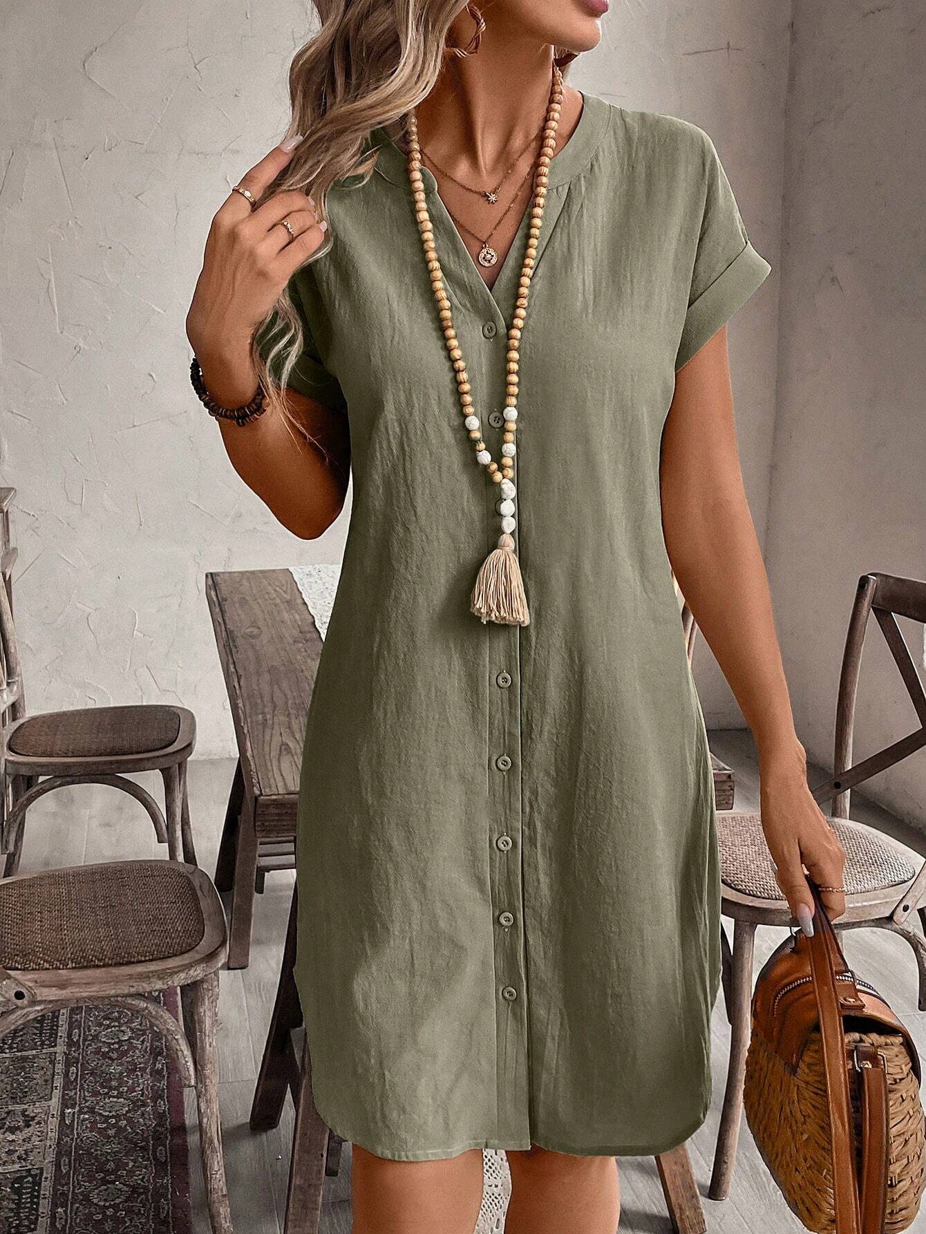 Katrin – Women Button Front Short Sleeve Dress - Image 1
