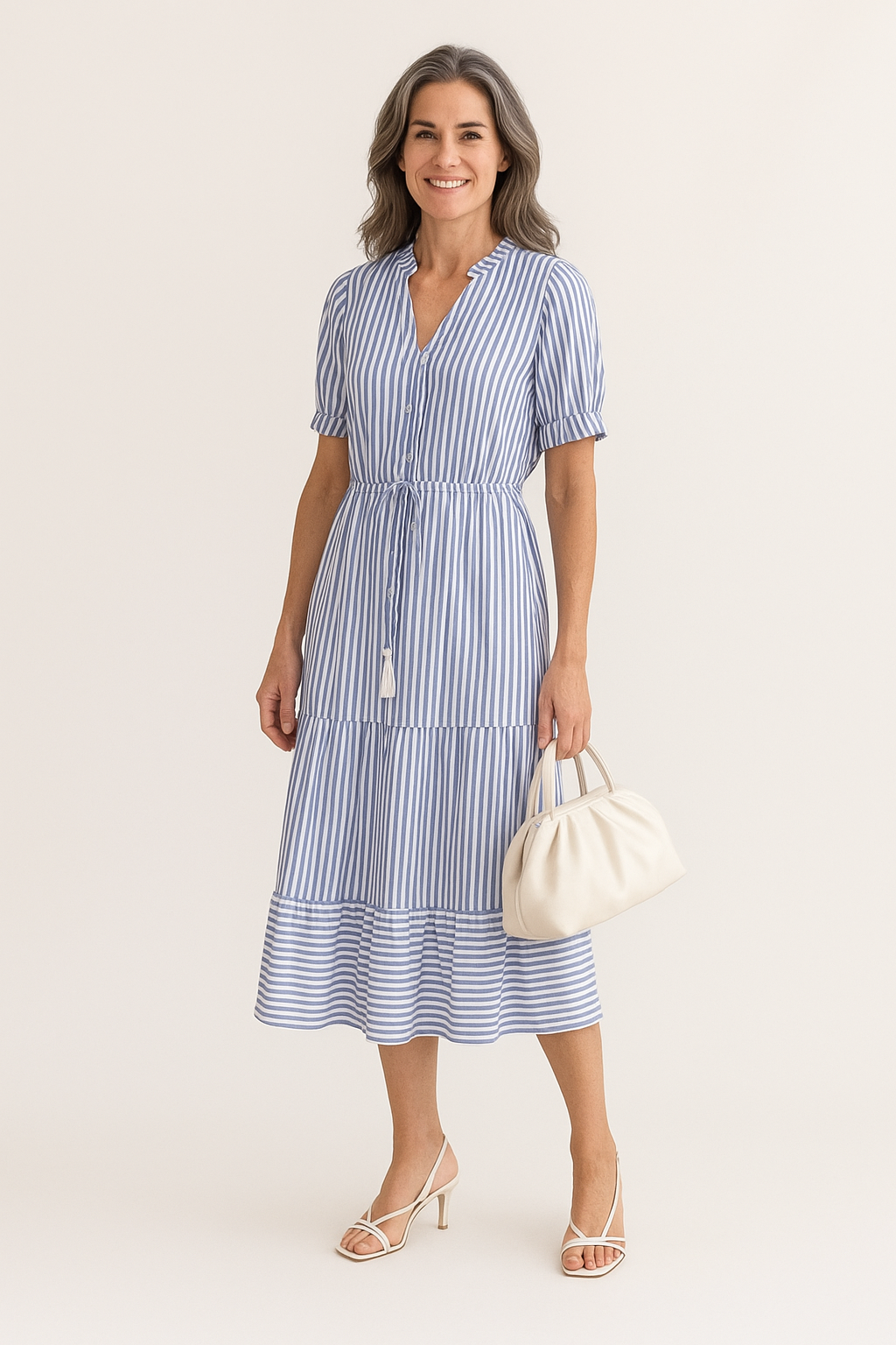 Brigitte – Elegant Striped Tiered Dress for Women - Image 2