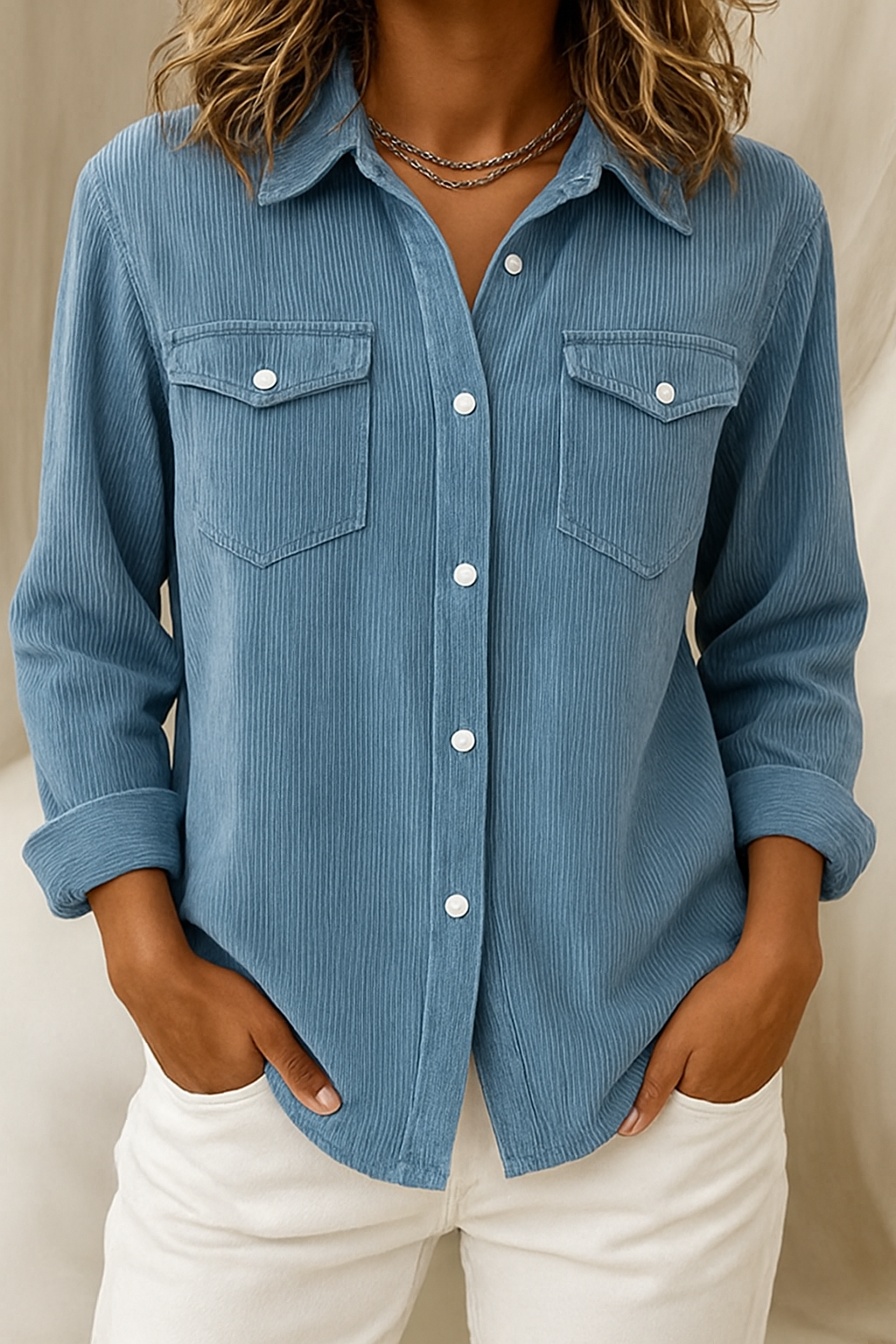 Kirsten – Classic Corduroy Long Sleeve Blouse for Women - Image 2