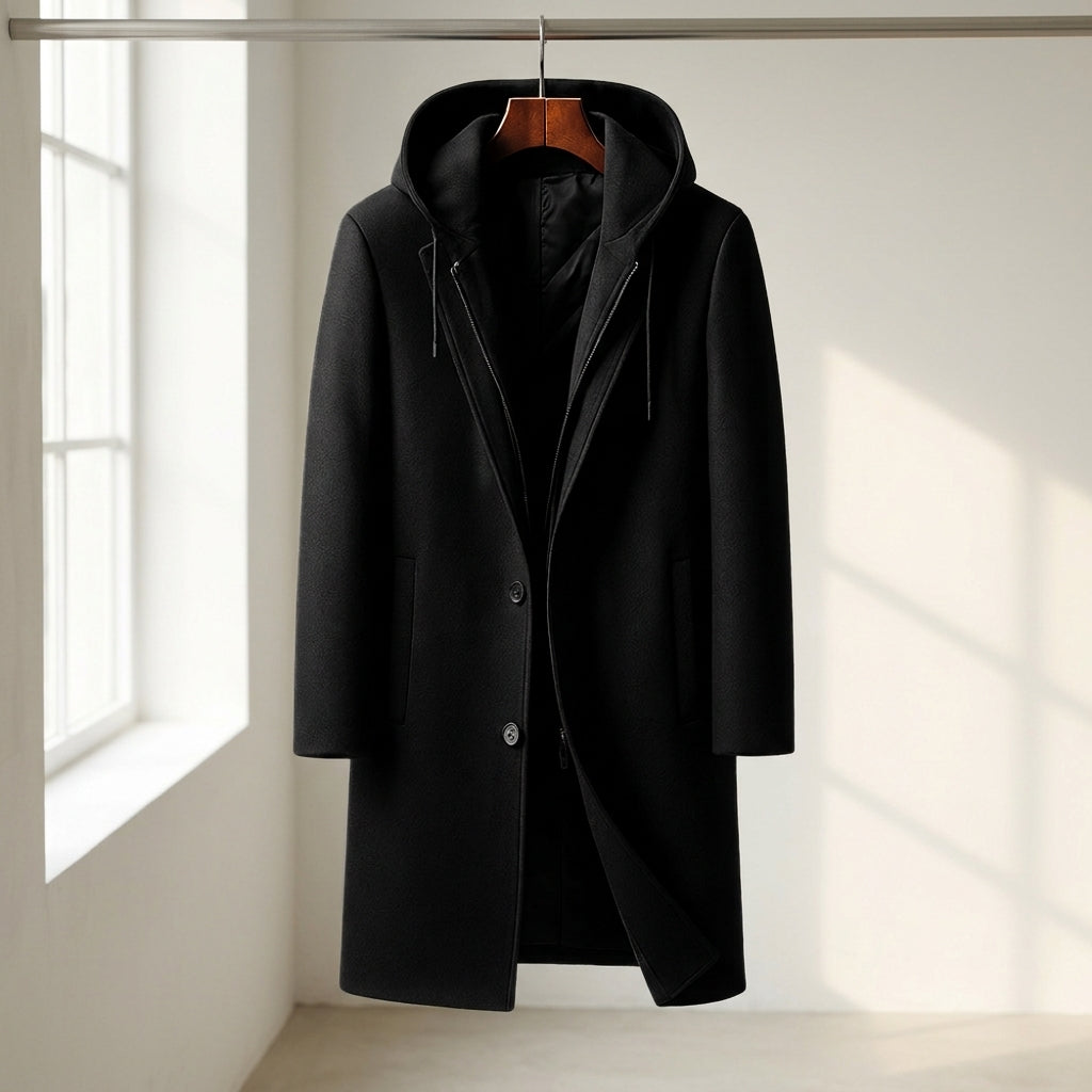 Men's Tailored Coat with Hooded Detail | L&S - 4 - London-stylehouse.com