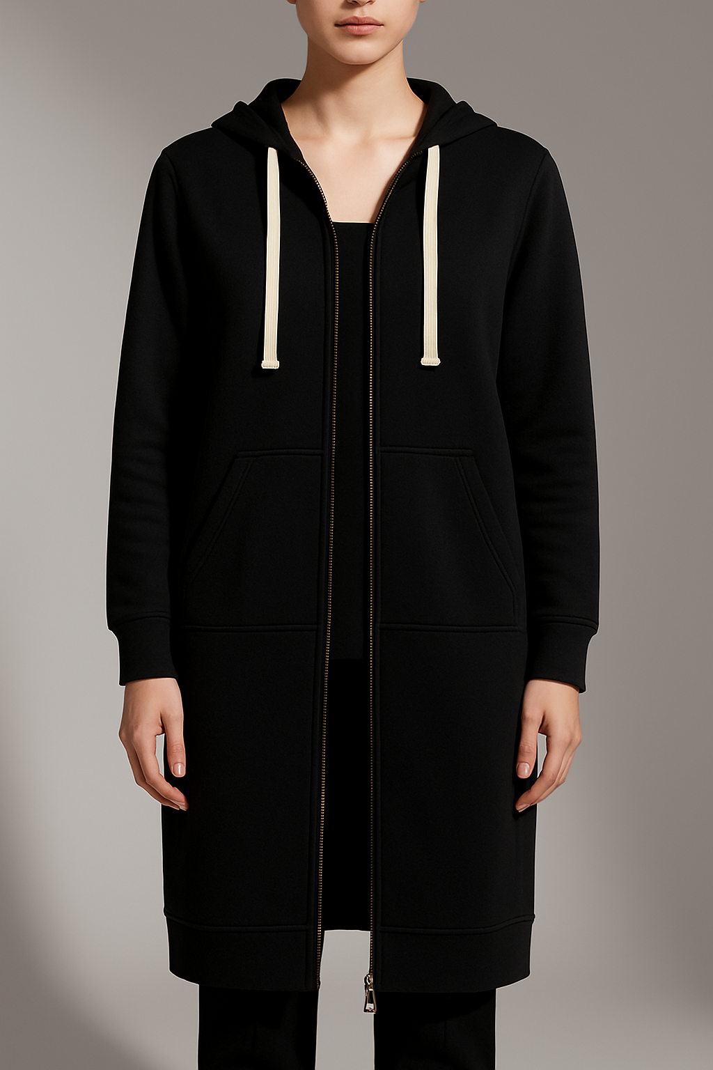 Women's longline hooded jacket with zip and pockets | L&S - 5 - London-stylehouse.com