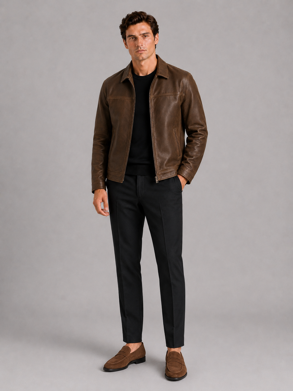Men’s leather jacket with a classic cut and elegant zip fastening - J&B; - 4 - London-stylehouse.com