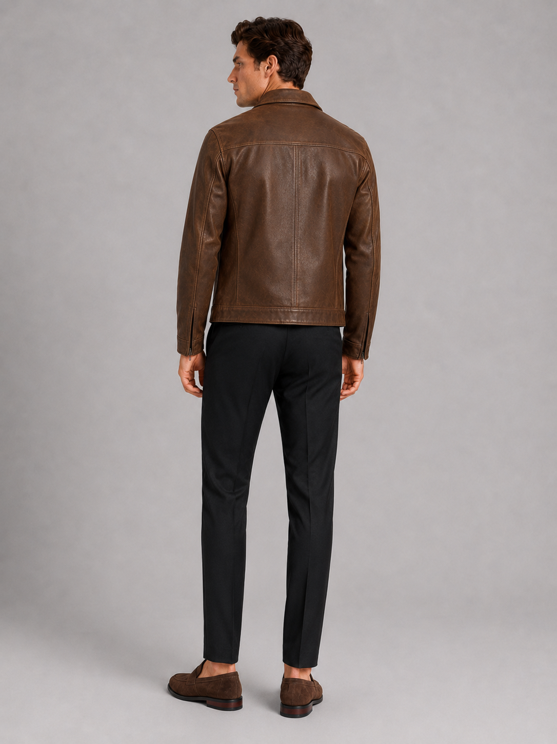 Men’s leather jacket with a classic cut and elegant zip fastening - J&B; - 5 - London-stylehouse.com
