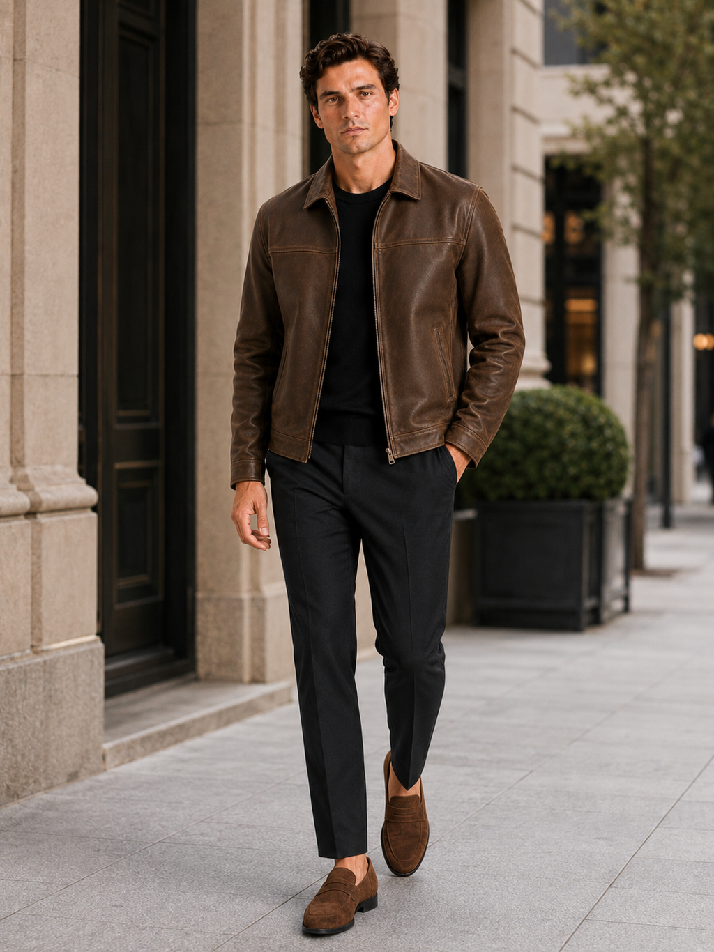 Men’s leather jacket with a classic cut and elegant zip fastening - J&B; - 6 - London-stylehouse.com