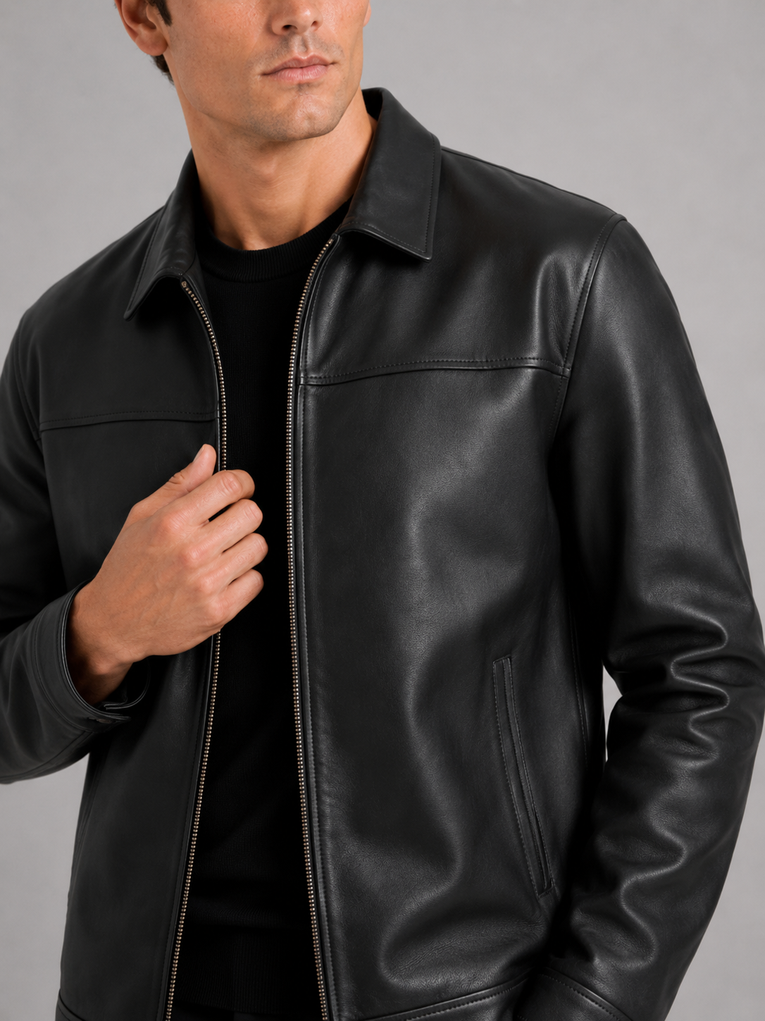 Men’s leather jacket with a classic cut and elegant zip fastening - J&B; - 9 - London-stylehouse.com