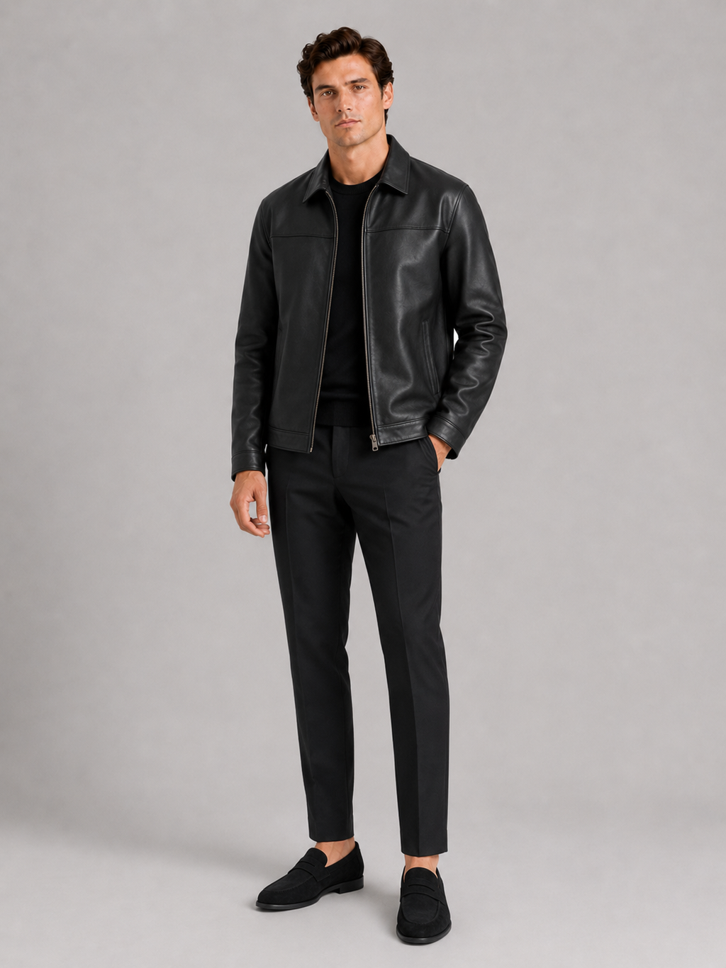 Men’s leather jacket with a classic cut and elegant zip fastening - J&B; - 10 - London-stylehouse.com