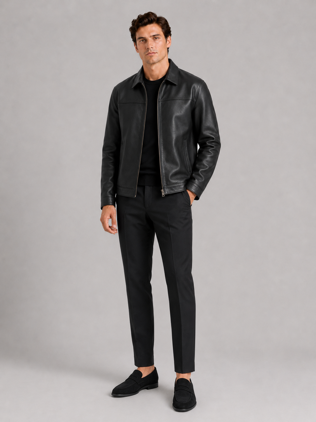 Men’s leather jacket with a classic cut and elegant zip fastening - J&B; - 10 - London-stylehouse.com