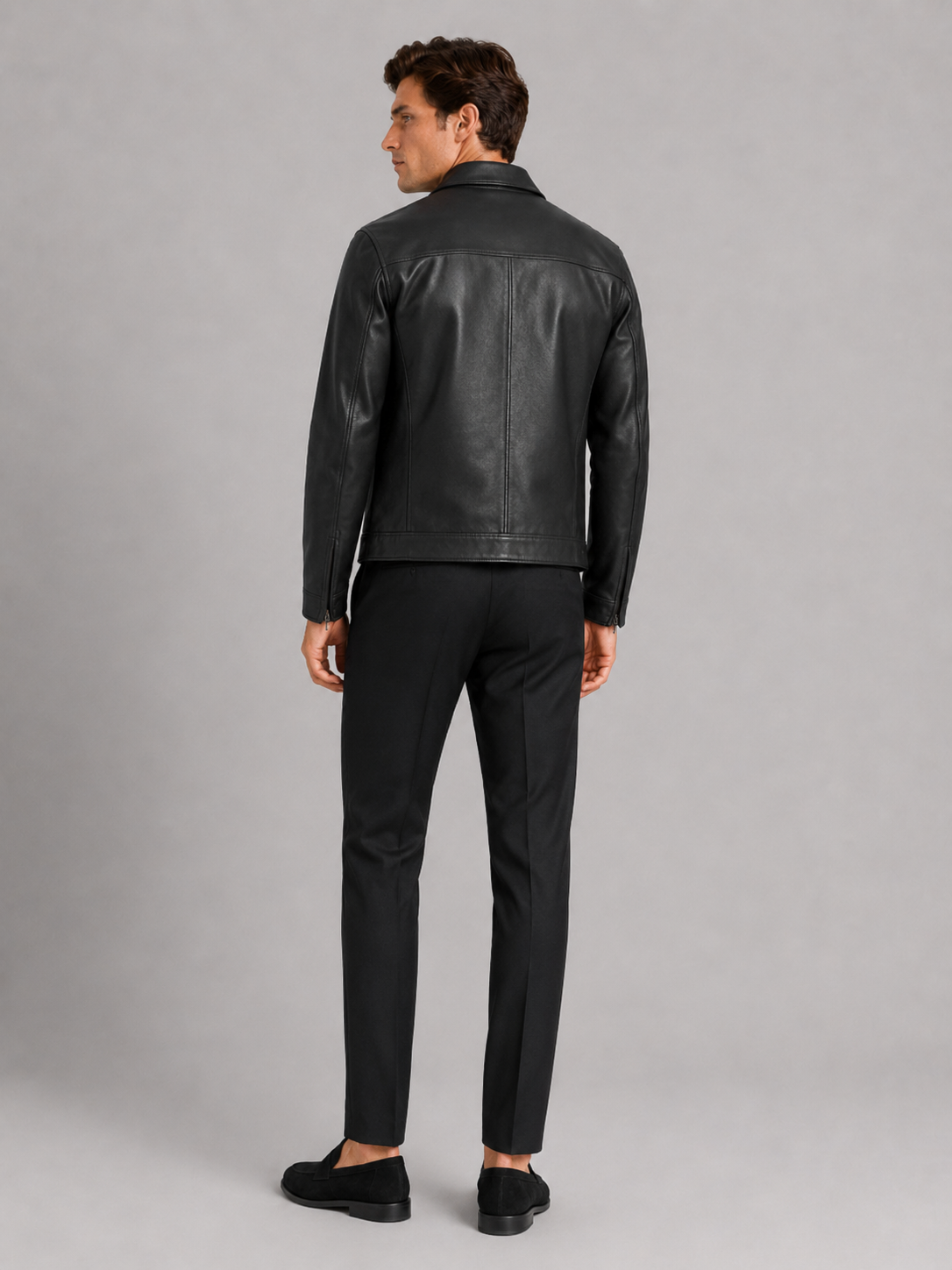Men’s leather jacket with a classic cut and elegant zip fastening - J&B; - 11 - London-stylehouse.com