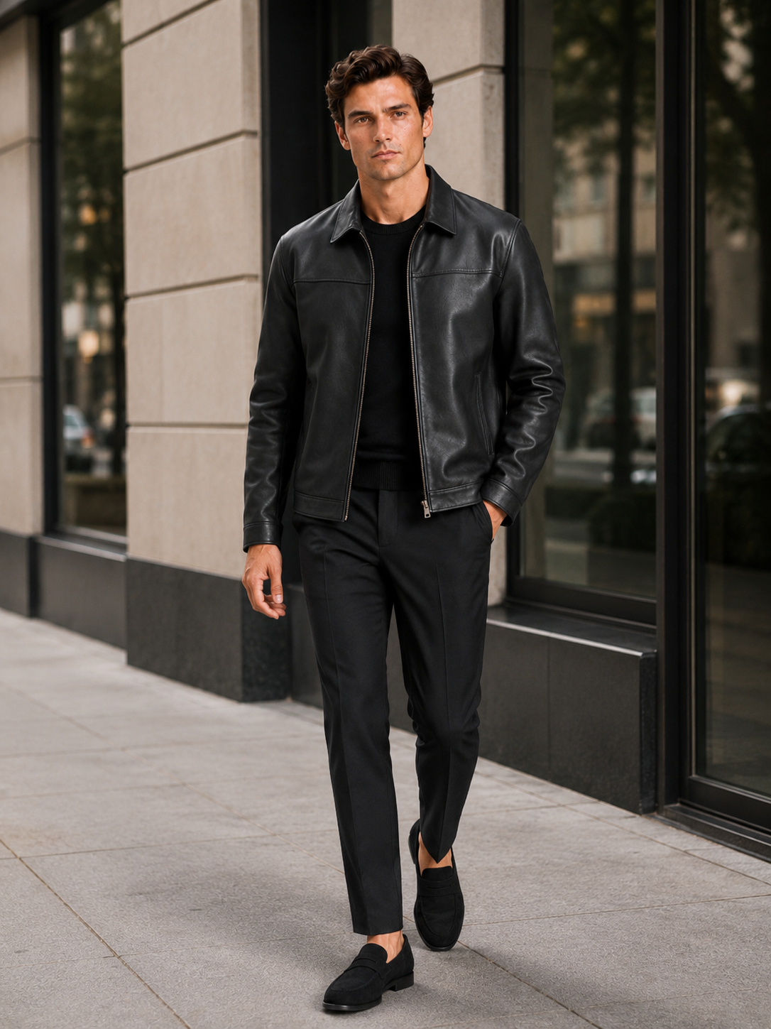 Men’s leather jacket with a classic cut and elegant zip fastening - J&B; - 12 - London-stylehouse.com