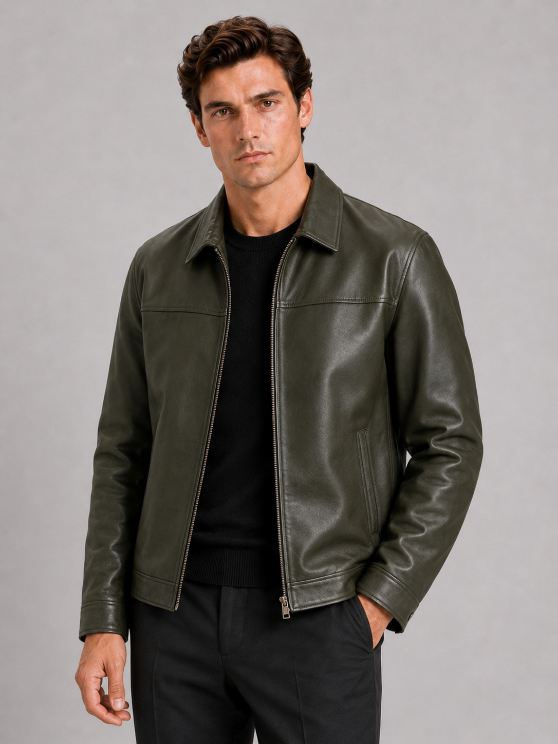 Men’s leather jacket with a classic cut and elegant zip fastening - J&B; - 13 - London-stylehouse.com