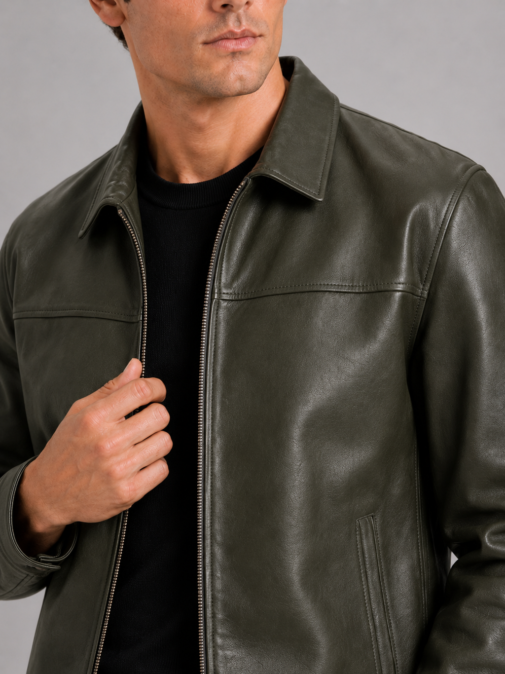 Men’s leather jacket with a classic cut and elegant zip fastening - J&B; - 14 - London-stylehouse.com