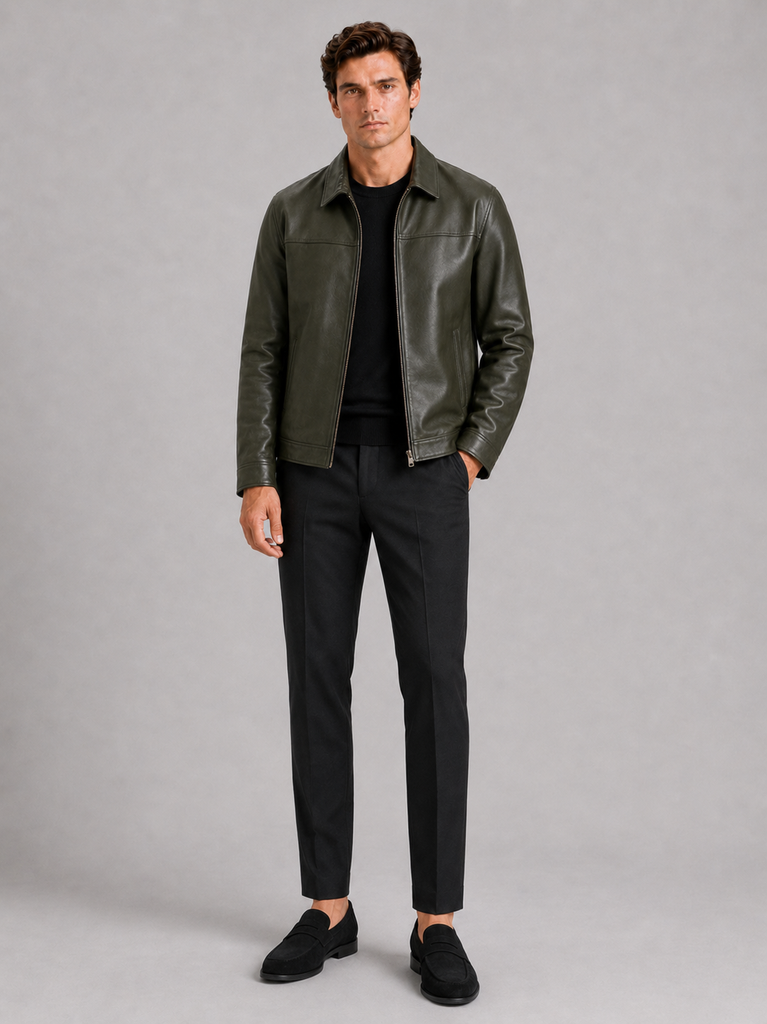 Men’s leather jacket with a classic cut and elegant zip fastening - J&B; - 15 - London-stylehouse.com