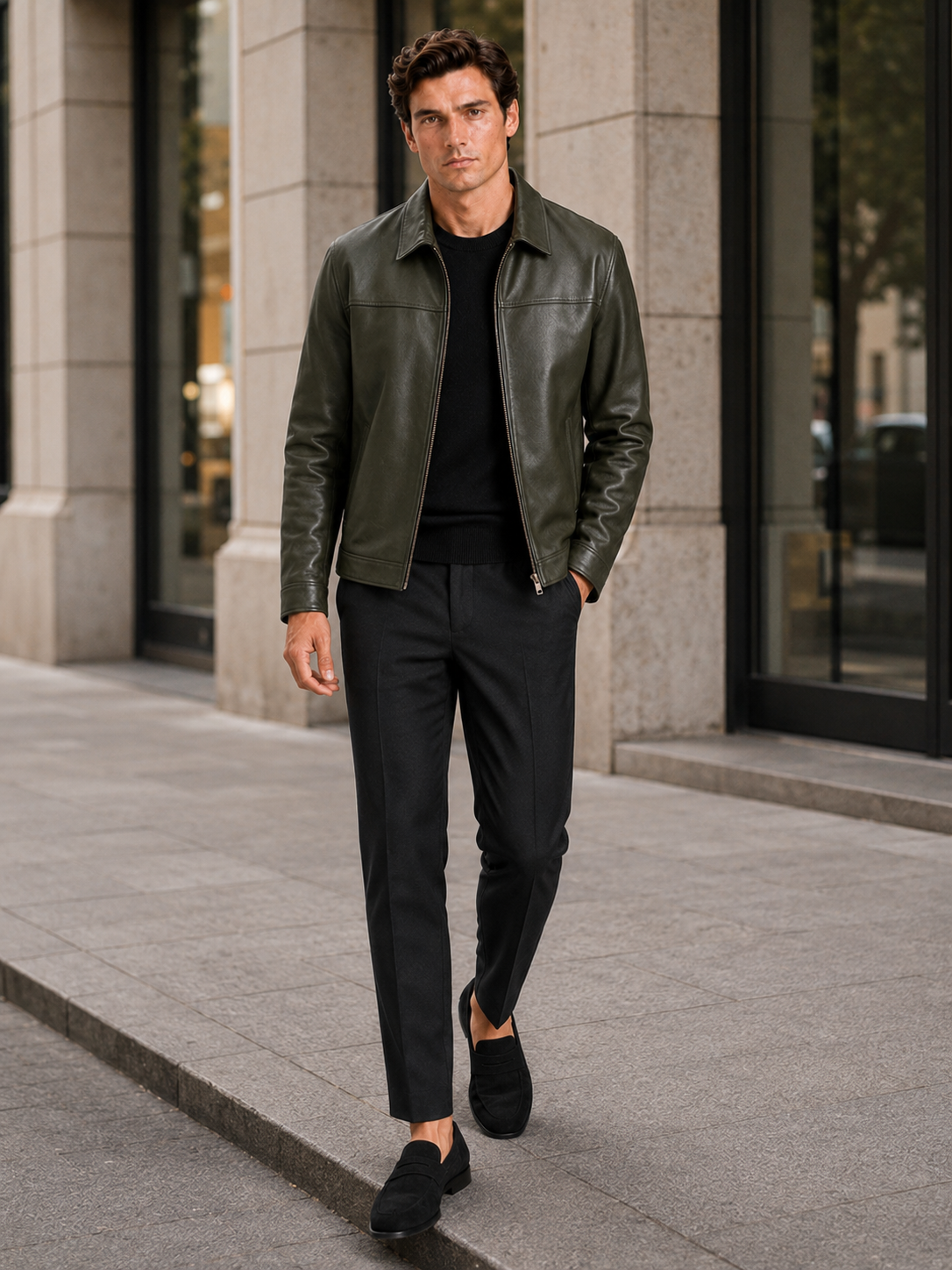 Men’s leather jacket with a classic cut and elegant zip fastening - J&B; - 17 - London-stylehouse.com