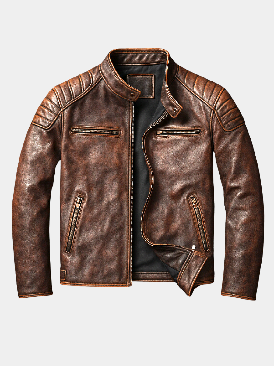 Men’s leather jacket – Structured fit with quilted shoulders - J&B; - 1 - London-stylehouse.com