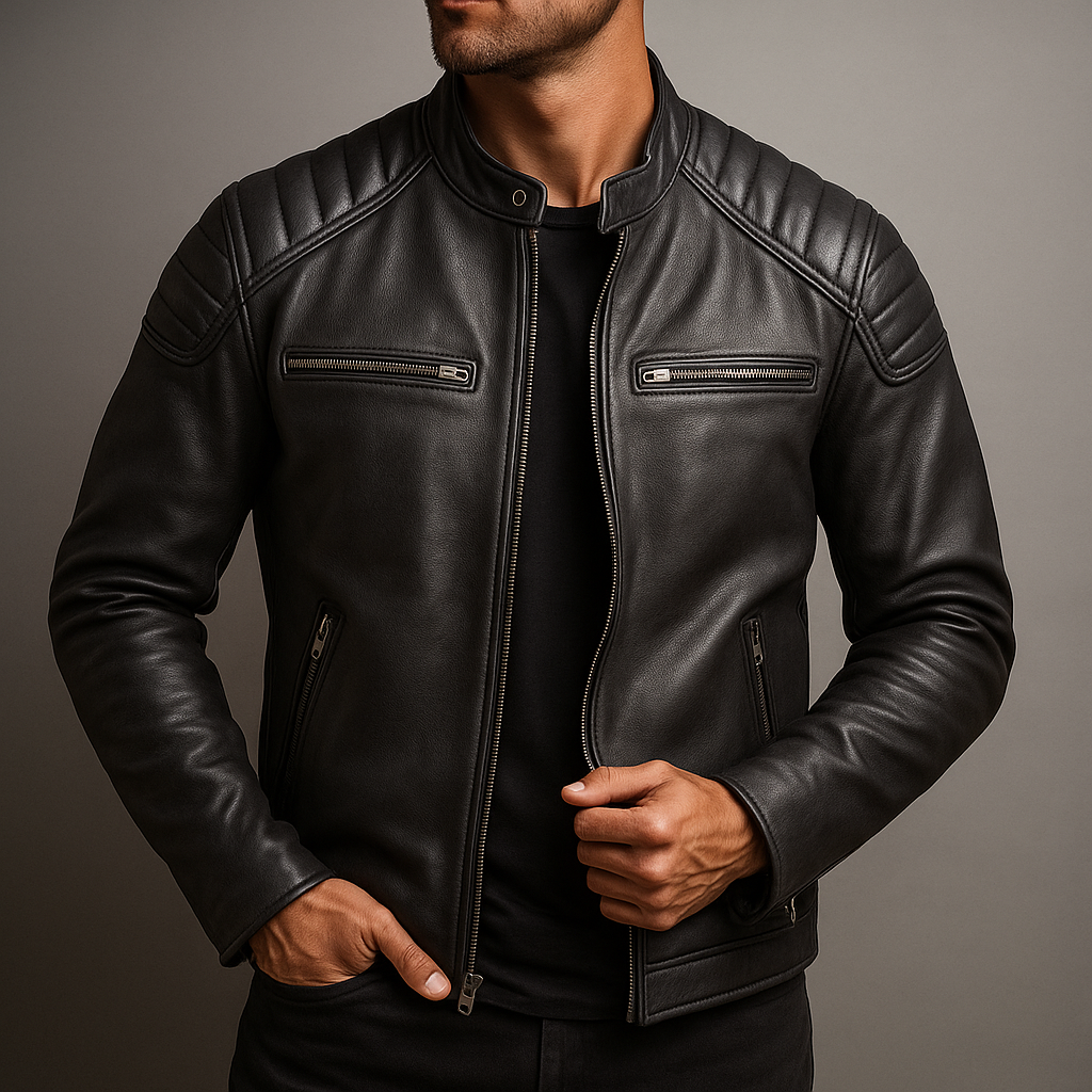 Men’s leather jacket – Structured fit with quilted shoulders - J&B; - 5 - London-stylehouse.com