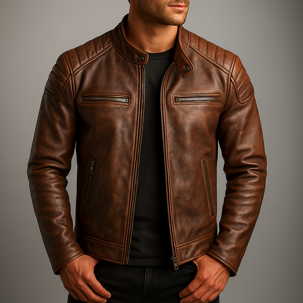 Men’s leather jacket – Structured fit with quilted shoulders - J&B; - 6 - London-stylehouse.com