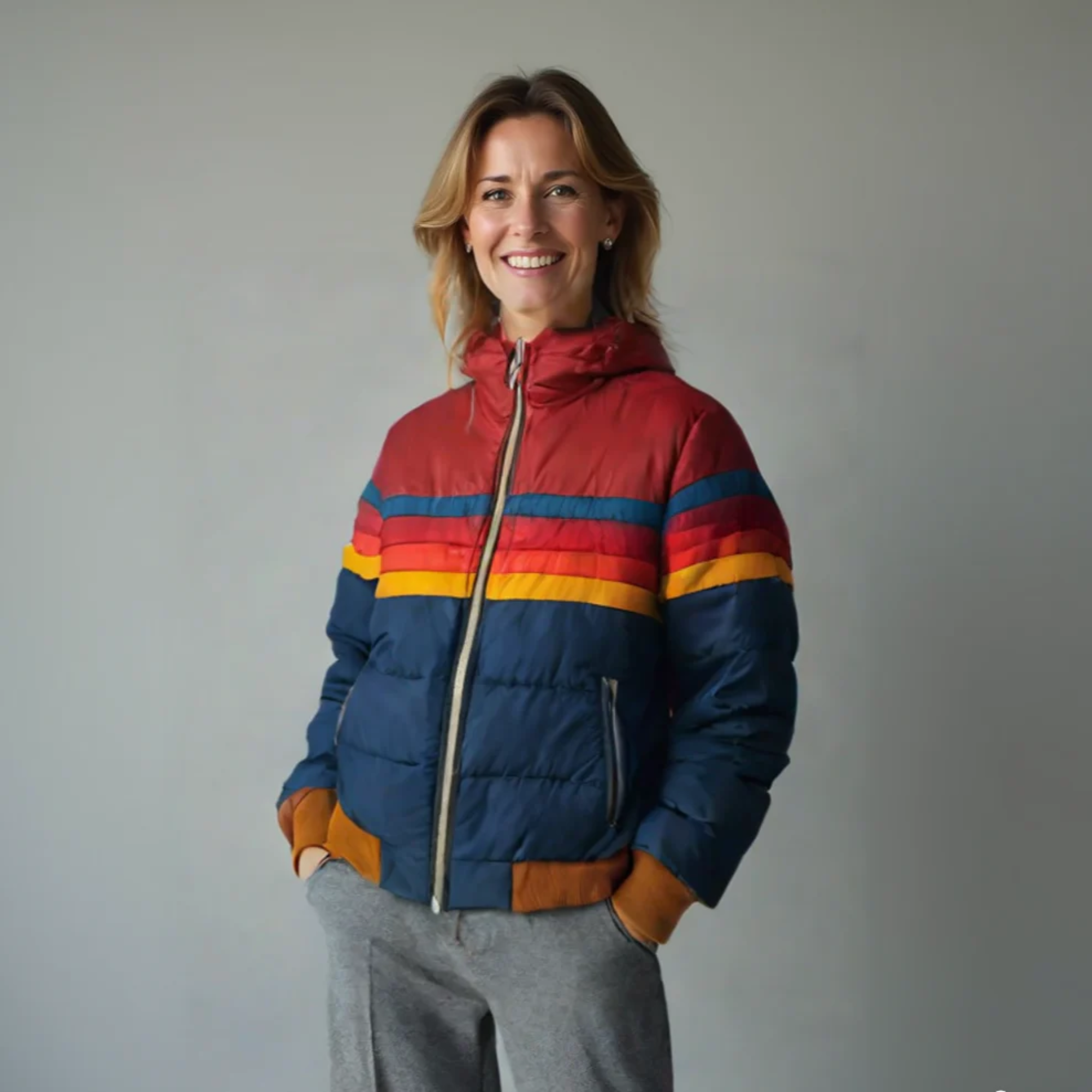 Women’s quilted jacket with a colourful striped pattern and zip fastening - J&B; - 1 - London-stylehouse.com