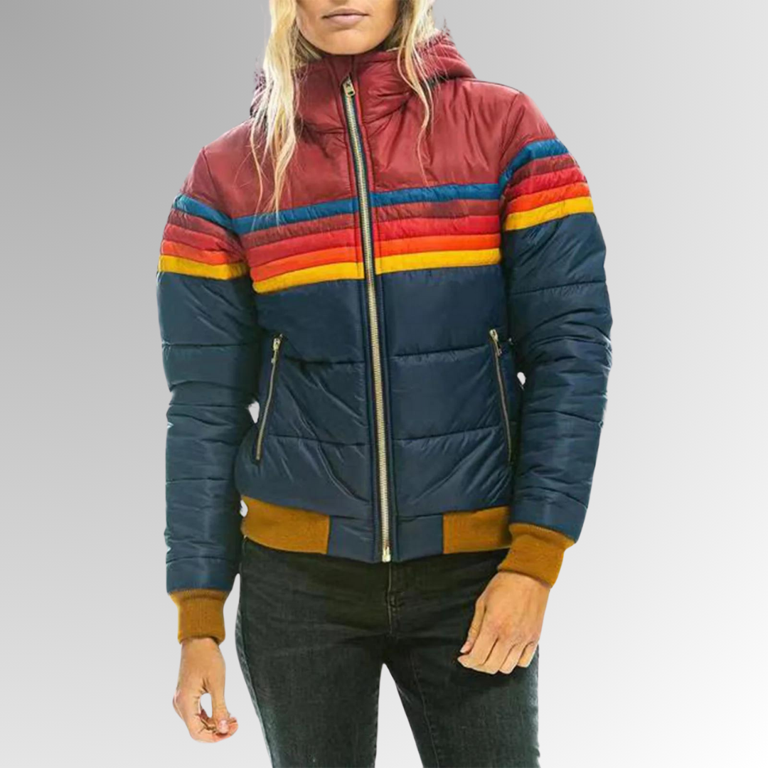 Women’s quilted jacket with a colourful striped pattern and zip fastening - J&B; - 2 - London-stylehouse.com