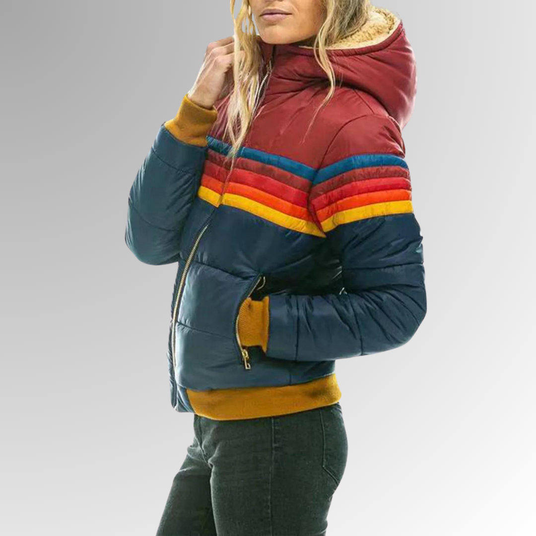 Women’s quilted jacket with a colourful striped pattern and zip fastening - J&B; - 4 - London-stylehouse.com