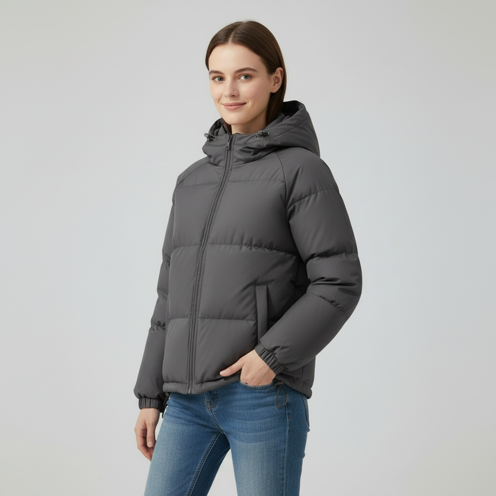 Women’s quilted jacket with hood and zip - J&B; - 25 - London-stylehouse.com