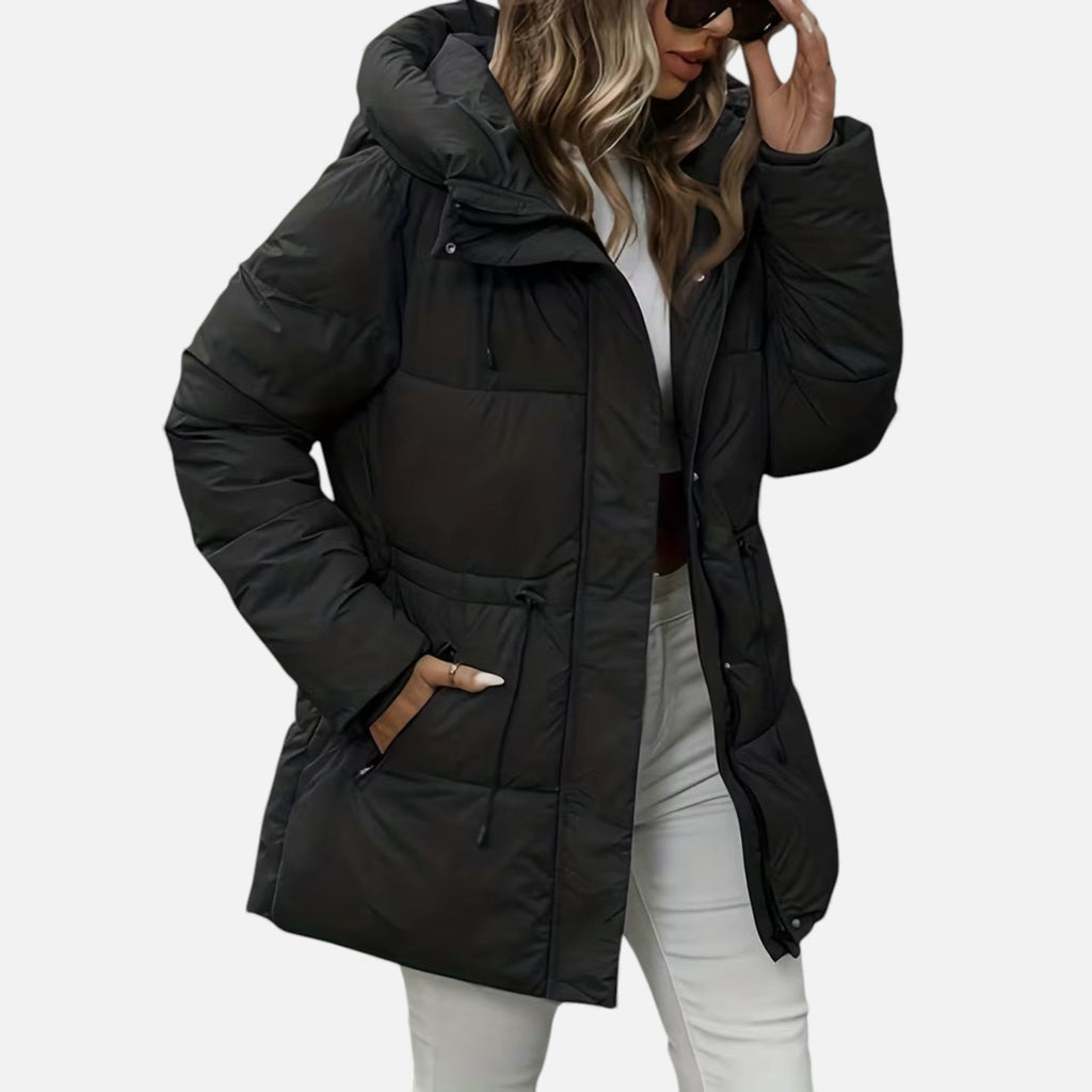 Women’s long down jacket with hood and adjustable drawstring - J&B; - 2 - London-stylehouse.com