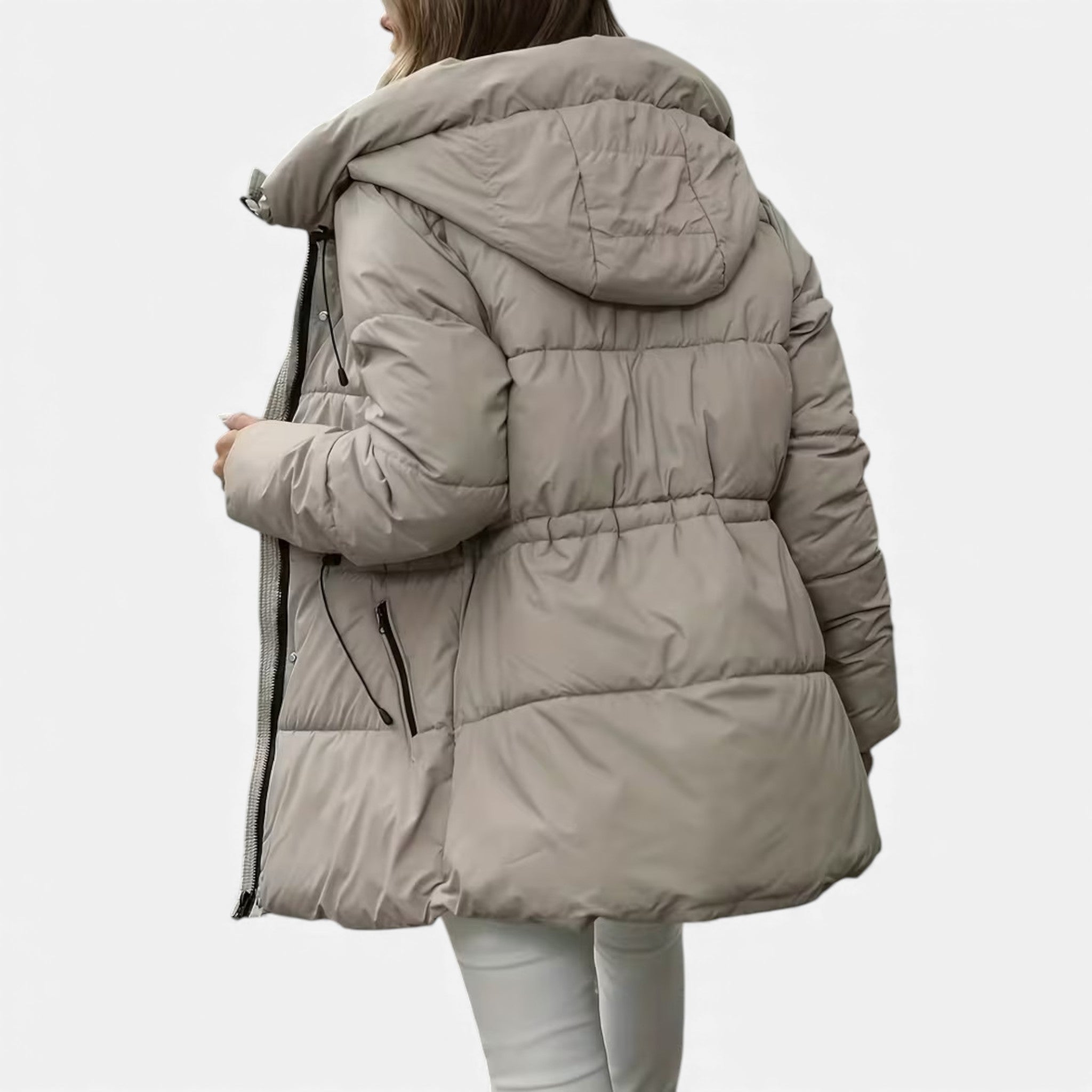 Women’s long down jacket with hood and adjustable drawstring - J&B; - 3 - London-stylehouse.com