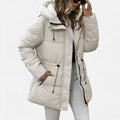 Women’s long down jacket with hood and adjustable drawstring - J&B; - 4 - London-stylehouse.com