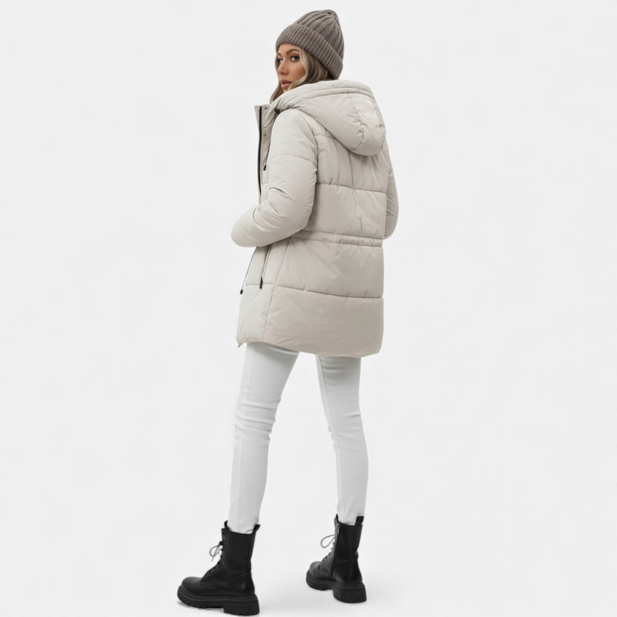 Women’s long down jacket with hood and adjustable drawstring - J&B; - 6 - London-stylehouse.com