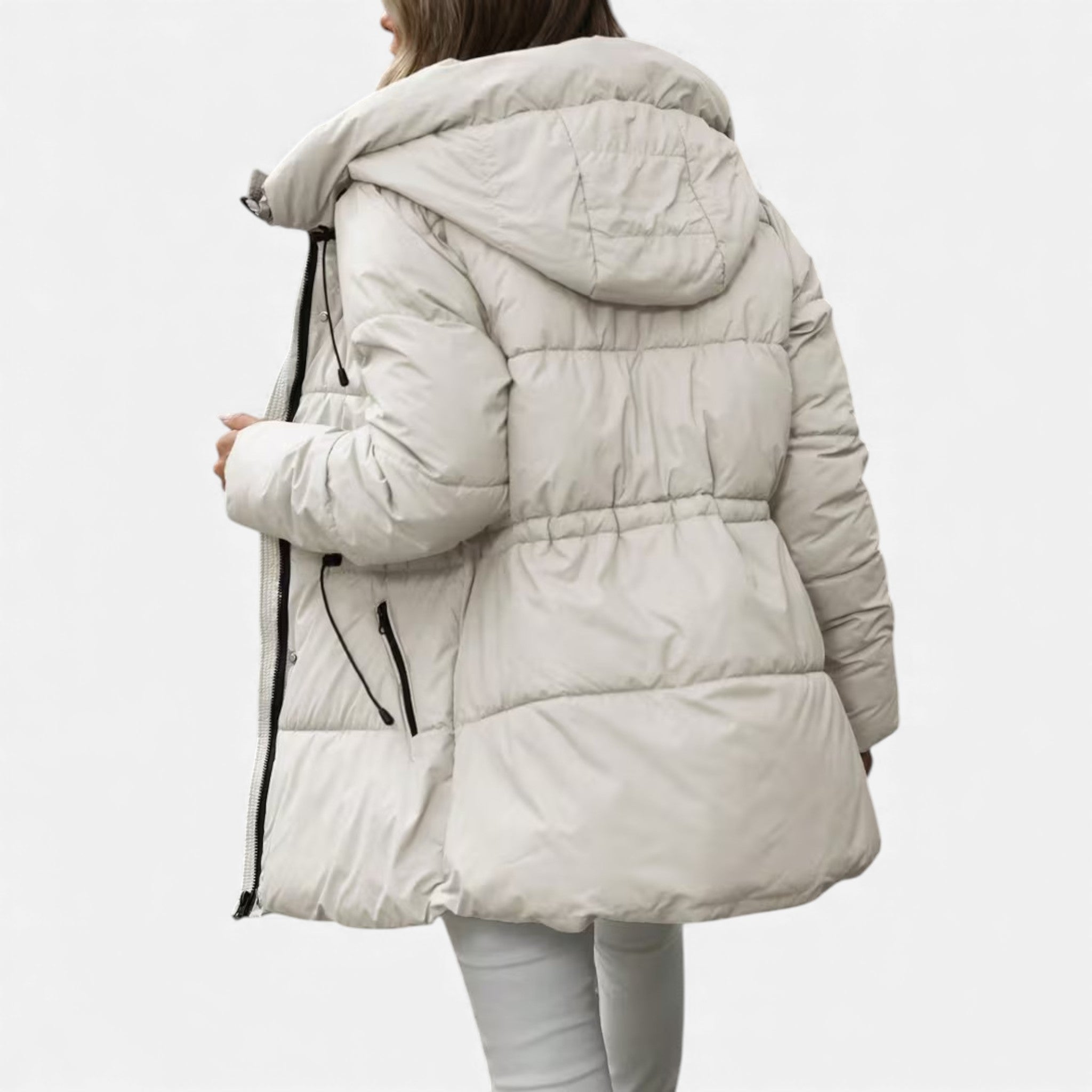 Women’s long down jacket with hood and adjustable drawstring - J&B; - 7 - London-stylehouse.com