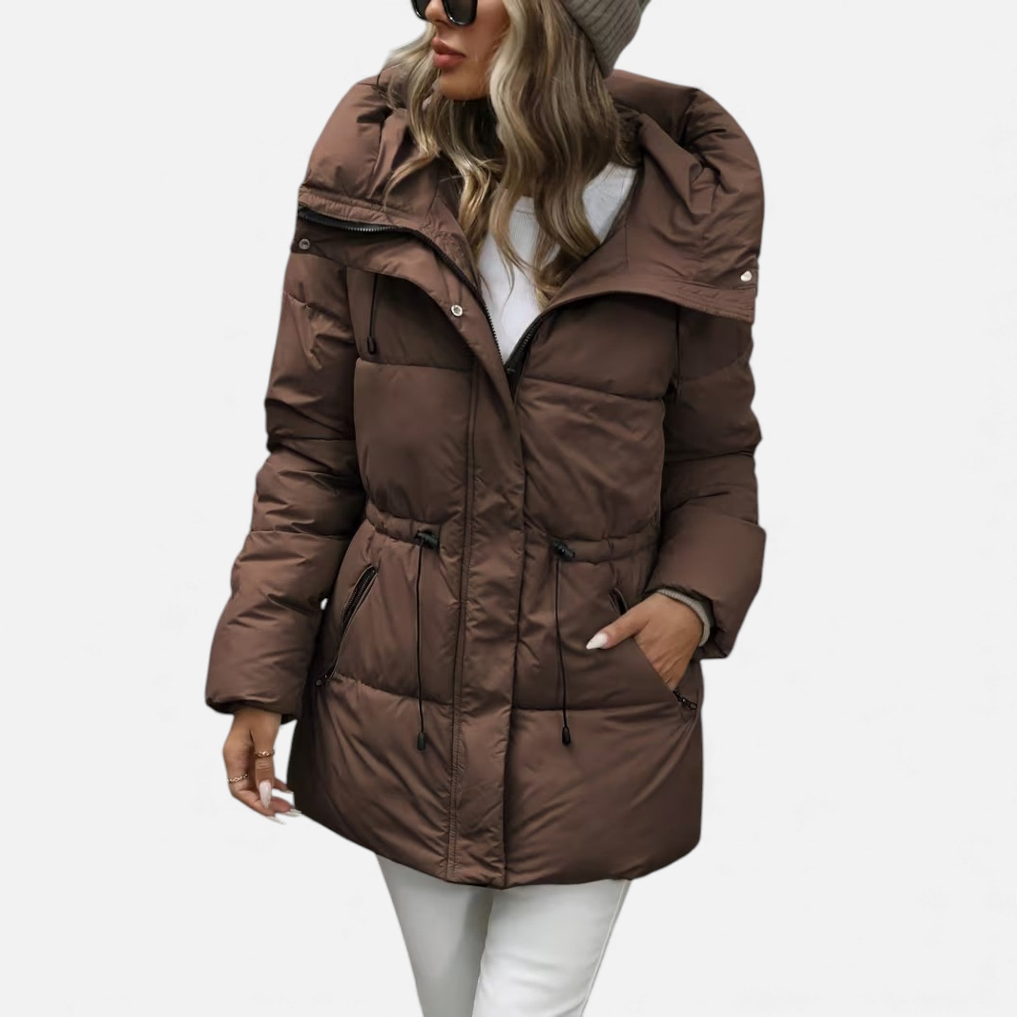 Women’s long down jacket with hood and adjustable drawstring - J&B; - 8 - London-stylehouse.com