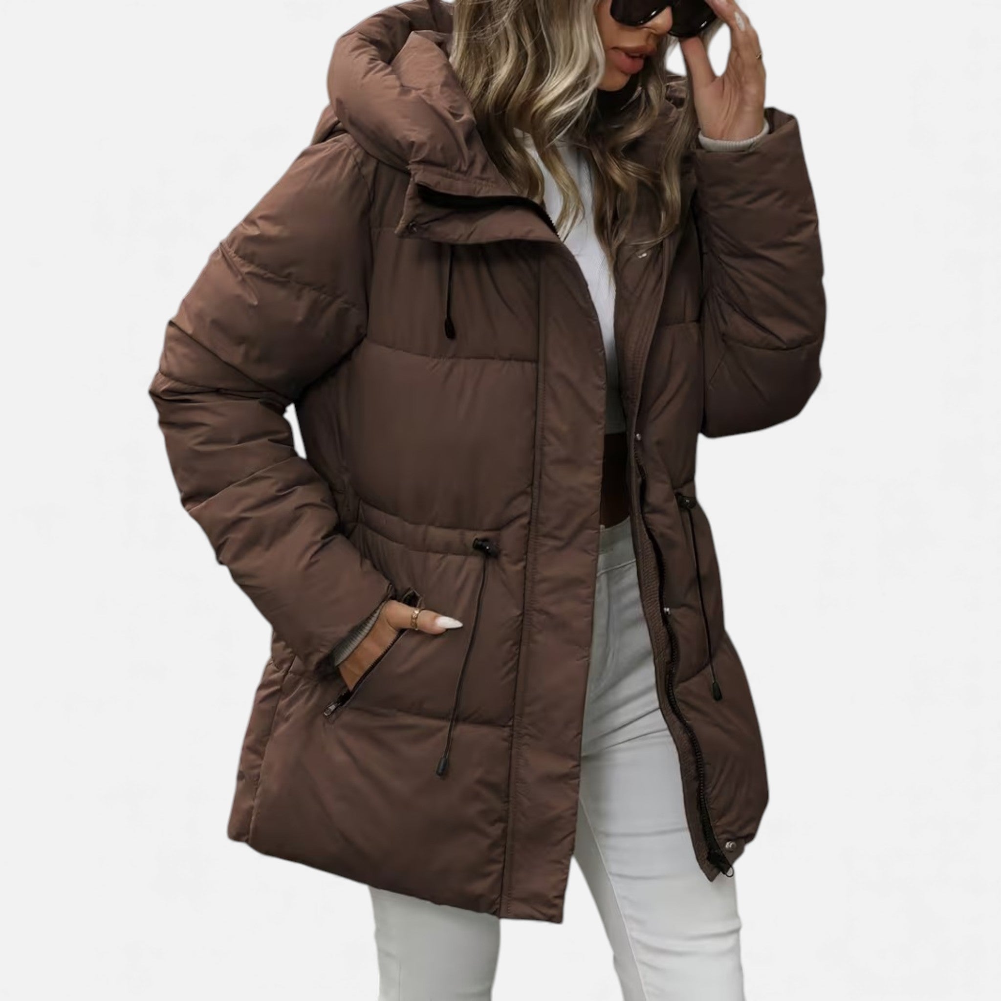 Women’s long down jacket with hood and adjustable drawstring - J&B; - 9 - London-stylehouse.com