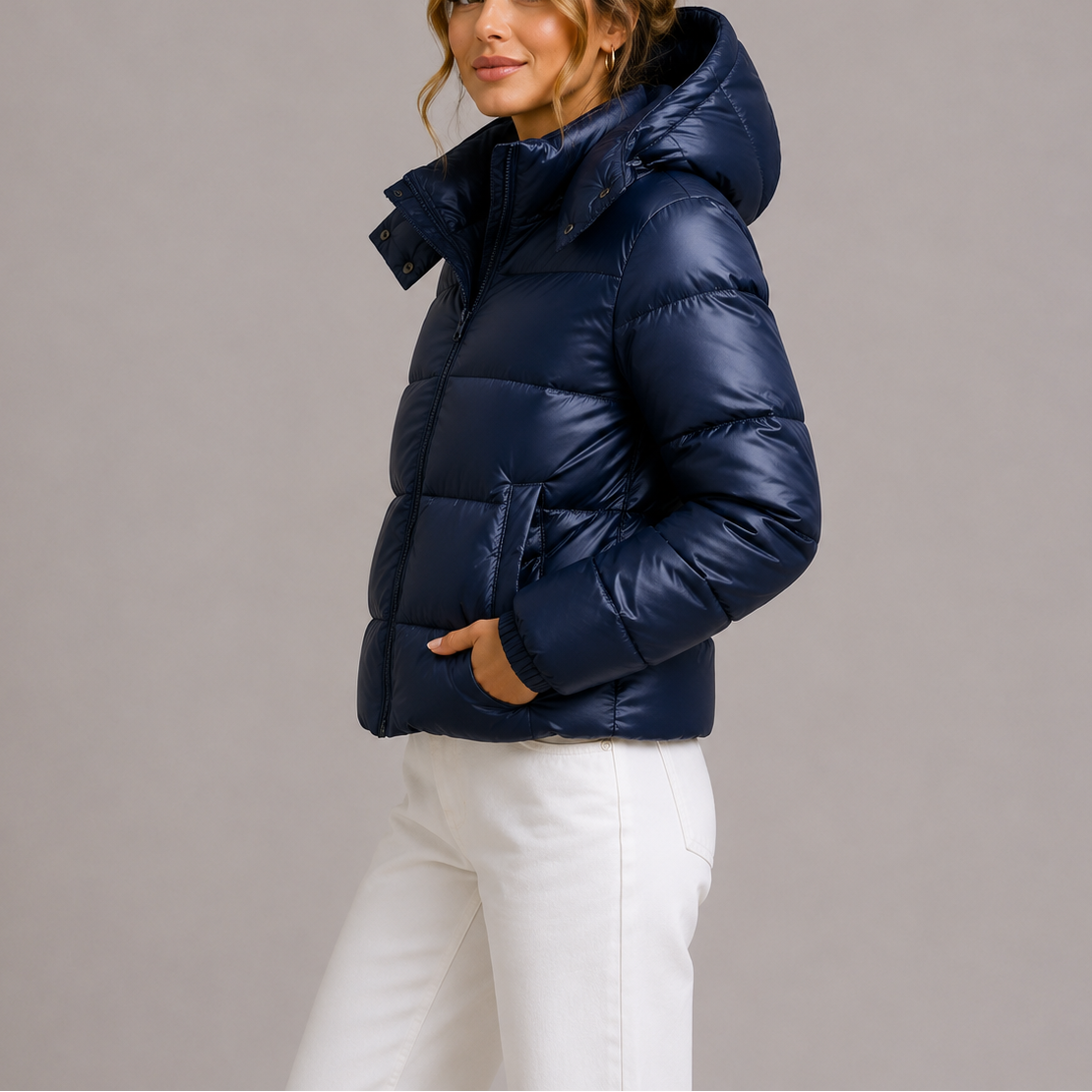 Women’s hooded down jacket with zip - J&B; - 1 - London-stylehouse.com