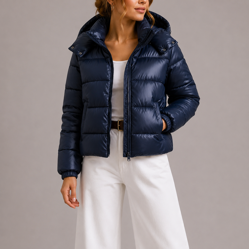 Women’s hooded down jacket with zip - J&B; - 2 - London-stylehouse.com