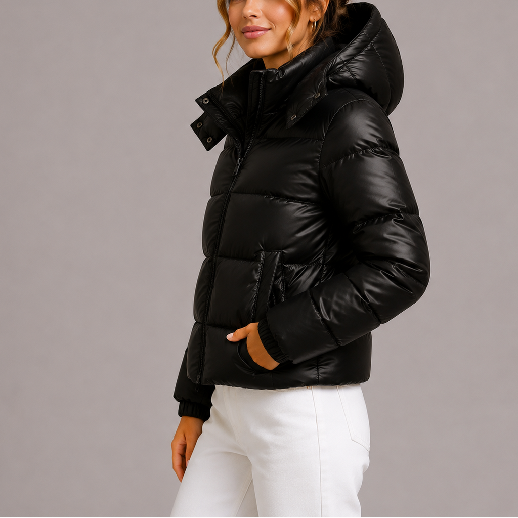 Women’s hooded down jacket with zip - J&B; - 3 - London-stylehouse.com