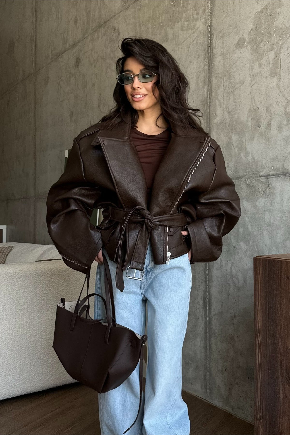 Women’s bomber jacket with belt and oversized fit - J&B; - 3 - London-stylehouse.com