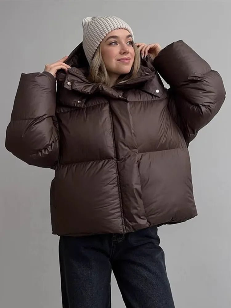 Women’s oversized down jacket with zip and hood - J&B; - 1 - London-stylehouse.com