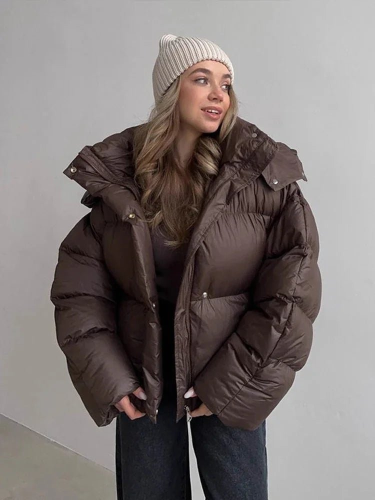 Women’s oversized down jacket with zip and hood - J&B; - 2 - London-stylehouse.com